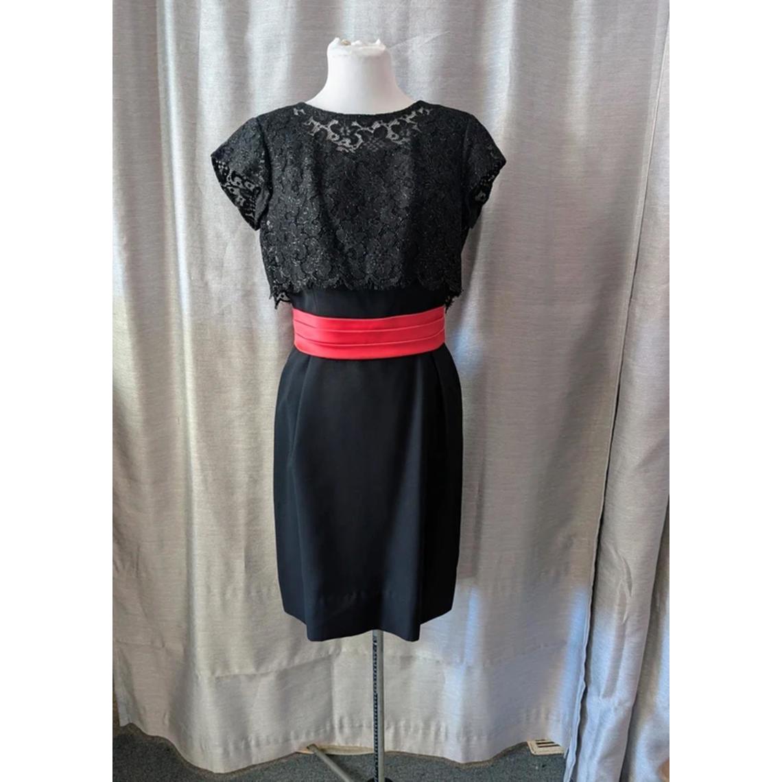 Vintage Dress 1960s Black Lace Pink Satin Cocktail Dress M